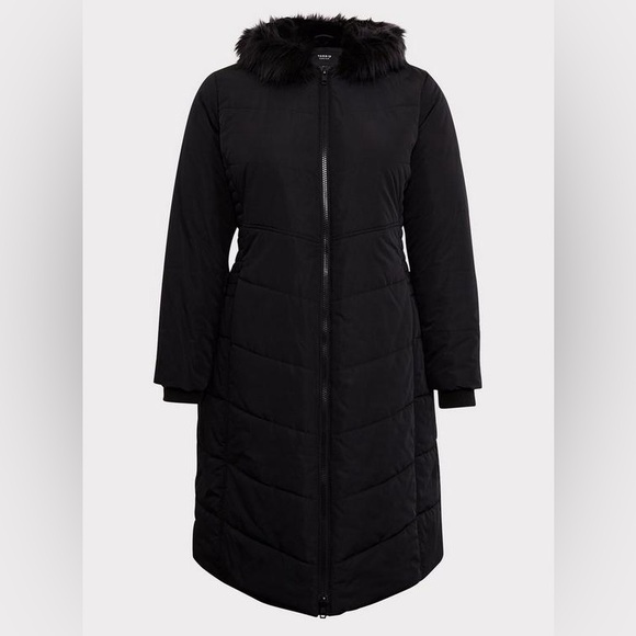 torrid Jackets & Blazers - Torrid Black Faux Fur Hooded Longline Puffer Coat